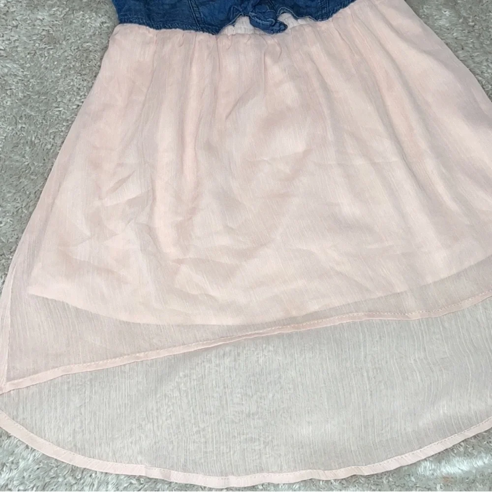 GUESS Kids Mixed-Media Denim & Pink Chiffon High-Low Dress — Girls Size L (14)